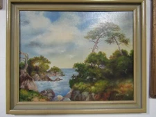 old original oil Painting coast landscape Impressionist Signed B Hummel 1945