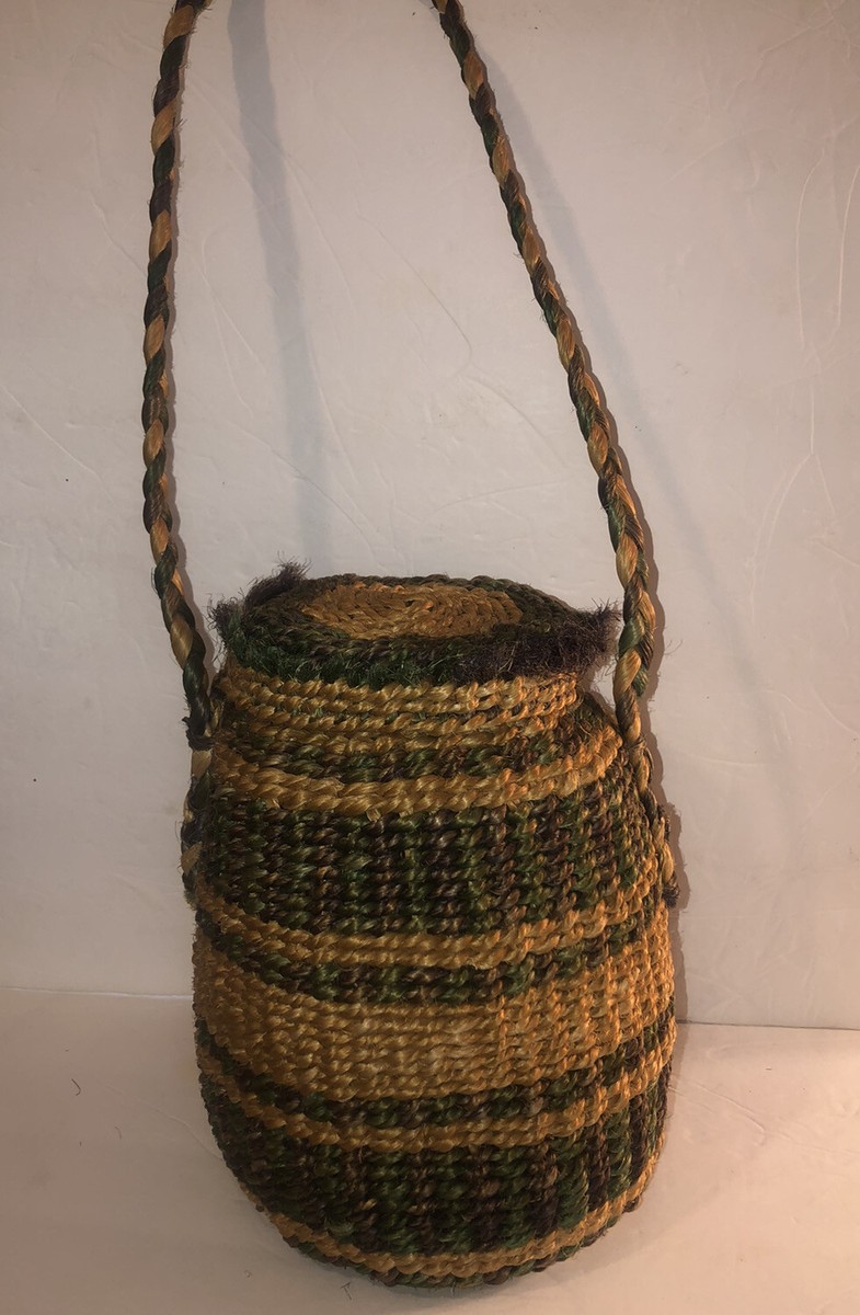 VTG Sisal Woven Straw Round Shoulder Bag Purse Basket Market Boho Jute  Raffia