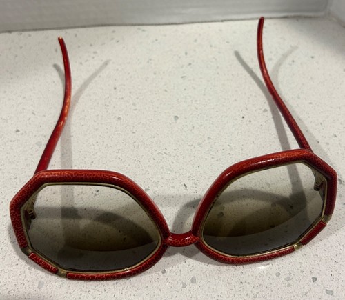Vintage Ted Ladipus 1970s Oversized Red & Gold France Sunglasses - Picture 10 of 12