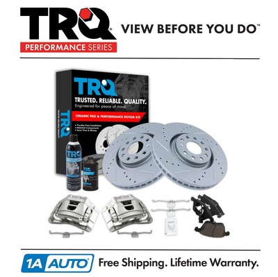 TRQ Performance Front Brake Calipers Rotors & Ceramic Pads Fits 05-08 Audi A4