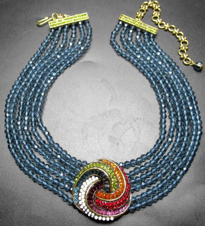 HEIDI DAUS Blue Crystal Colorful Rhinestone White Cabochon Swirl Necklace - Image 2 of 4