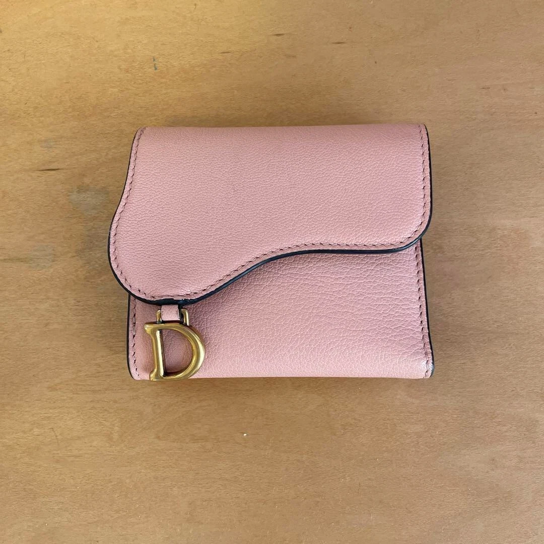 Mini portefeuille tri pliant rose selle Christian Dior numéro de série d'occasion estampillé !!