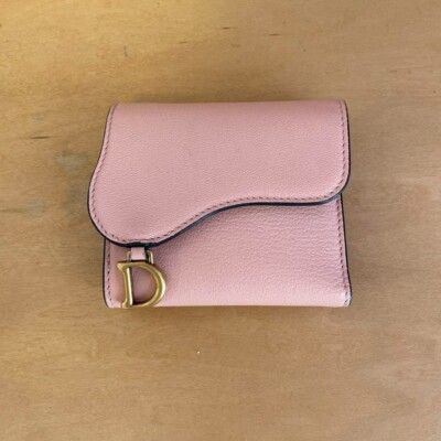 Christian Dior Saddle Mini Tri-Fold Wallet Pink Preowned Serial