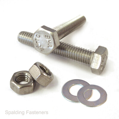 A2 Edelstahl 1/4'' UNF Vollgewinde Schrauben + Muttern & Unterlegscheiben