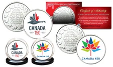 CANADA 150 CELEBRATION RCM Royal Canadian Mint Colorized Medallions 2-Coin Set