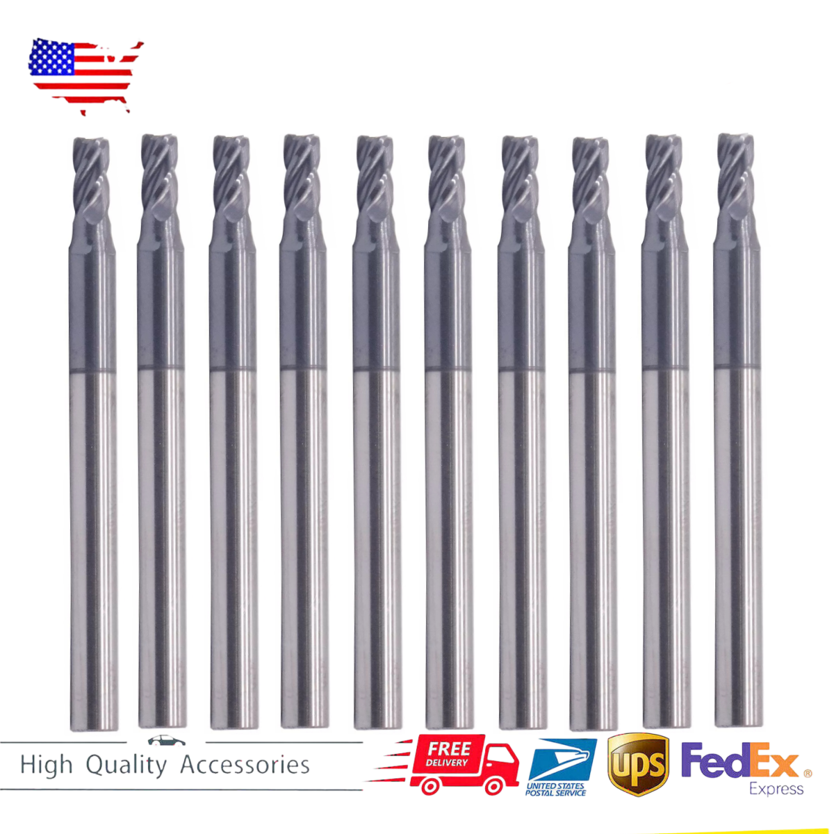 10Pcs 4 Flute 3/32" x 1/8" x 3/16" x 11/2" AlTiN Coated Solid Carbide