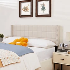 Upholstered Queen Size Headboard Only Tufted Linen Fabric Bed Headboard