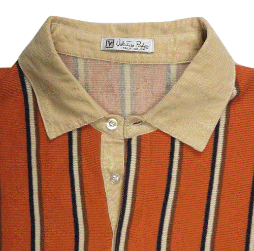 Valentino Rudy Italy Mens Polo Shirt M Golf Logo Casual Striped Dapper Orange - Picture 5 of 7