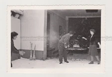 Happy People In The Snow Snowballing In Front Of Garage Unusual Snapshot Photo