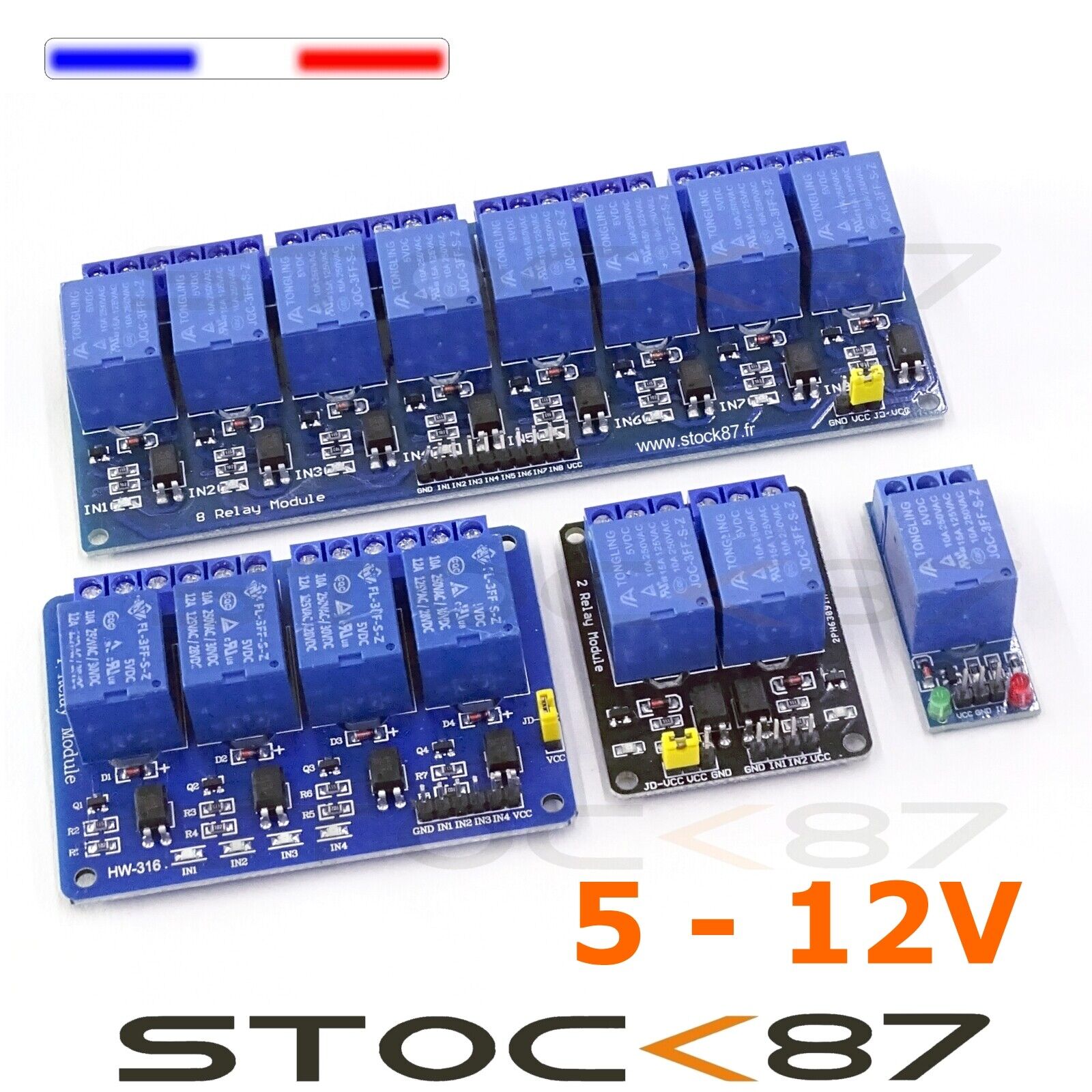 Module relais 5V ou 12V / 1,2,4 canaux optocoupleurs Arduino Raspberry