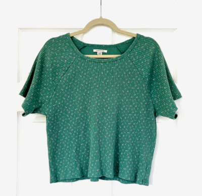 AEO Green Floral Crop Ribbed Baby Tee Size XL fits L & M too