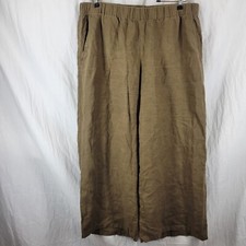 Eileen Fisher Wide Leg Pants Organic Linen Brown Sz M 24" inseam Lagenlook READ