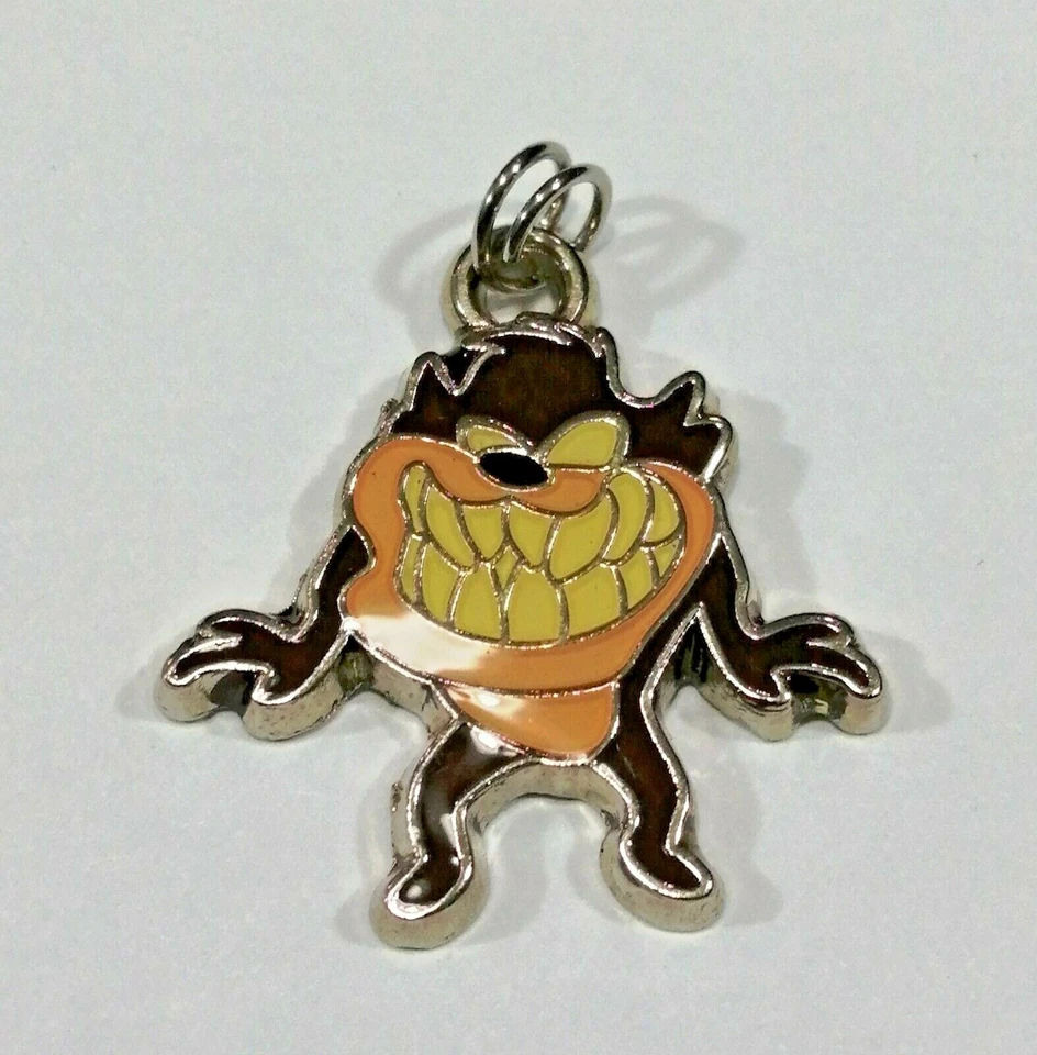 Pendentif bijoux argenté Taz Mania émail - Pendant Necklace 2cm - Photo 1/1