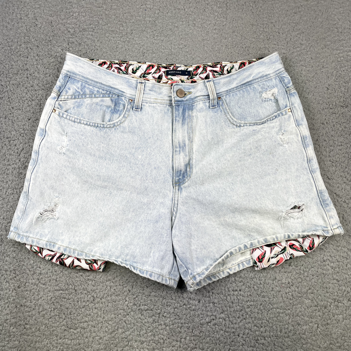 Marfinno BRAZIL Denim Mom Shorts Floral Pockets Distressed Womens