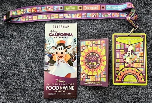 Disney Food & Wine Festival 2025 Sip Savor Lanyard, Used Pass, Guide, Park Map  