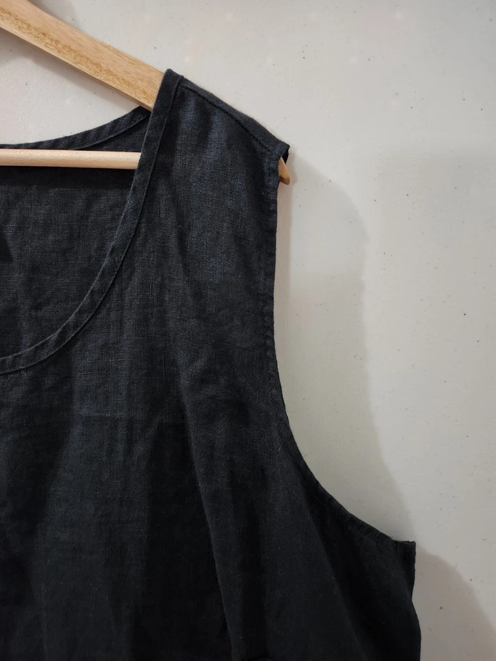 FLAX Top Mujeres 3X Túnica corta negra sin mangas 100% lino Wide Beach Lagenlook Foto 4 de 4