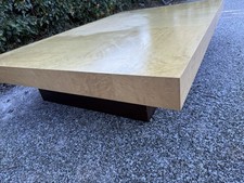 Large Heavy Modernist Burr Veneer Coffee Table on Plinth Base