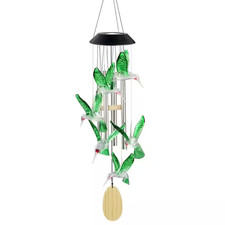 Solar-Powered Hummingbird Wind Chime with Colorful Glow for Garden Decor