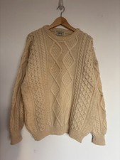 Blarney Woollen Mills Men  s Crewneck Sweater Large Beige Oatmeal 100 Wool