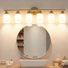 6 Lights Gold Vanity Light Fixtures LED Milky White Shade Wall Sconce Bathroom