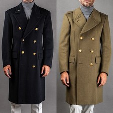 Men Overcoat Winter Wool Blend Tweed Long Coat Business Outfits Double Breasted