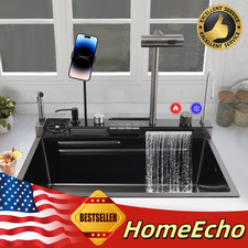 Digital Display Stainless Steel Kitchen Sink Single Slot with Faucet Cup Washer