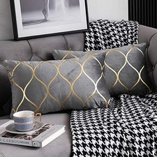 Gold Velvet Throw Pillow Covers: 2 Pack 12x20 20" x 12" Pack of 2 Light Grey