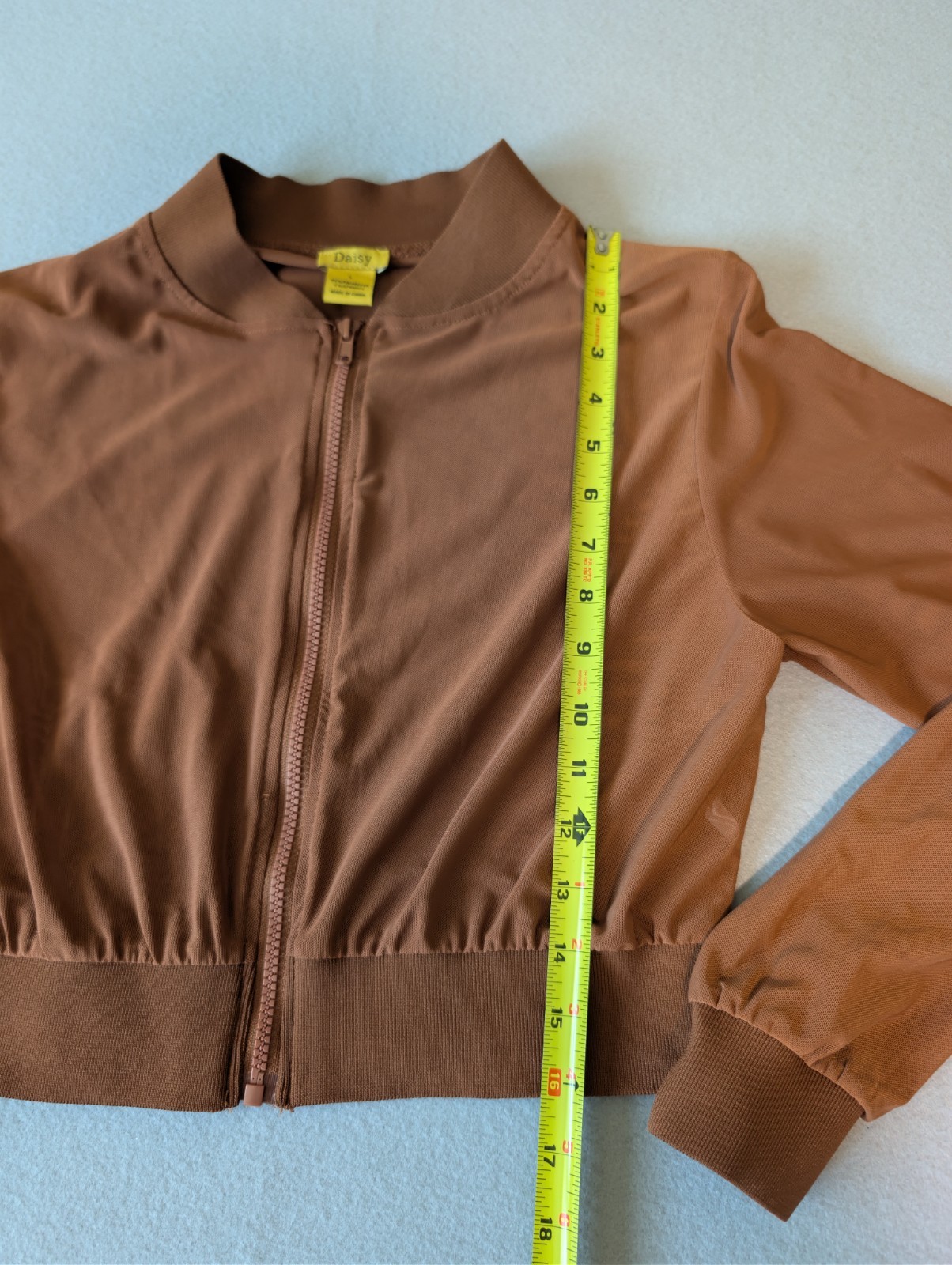 Brown Neutral Mesh Zip Up Cropped Jacket Yoga Bomber Gym Street Style image 6