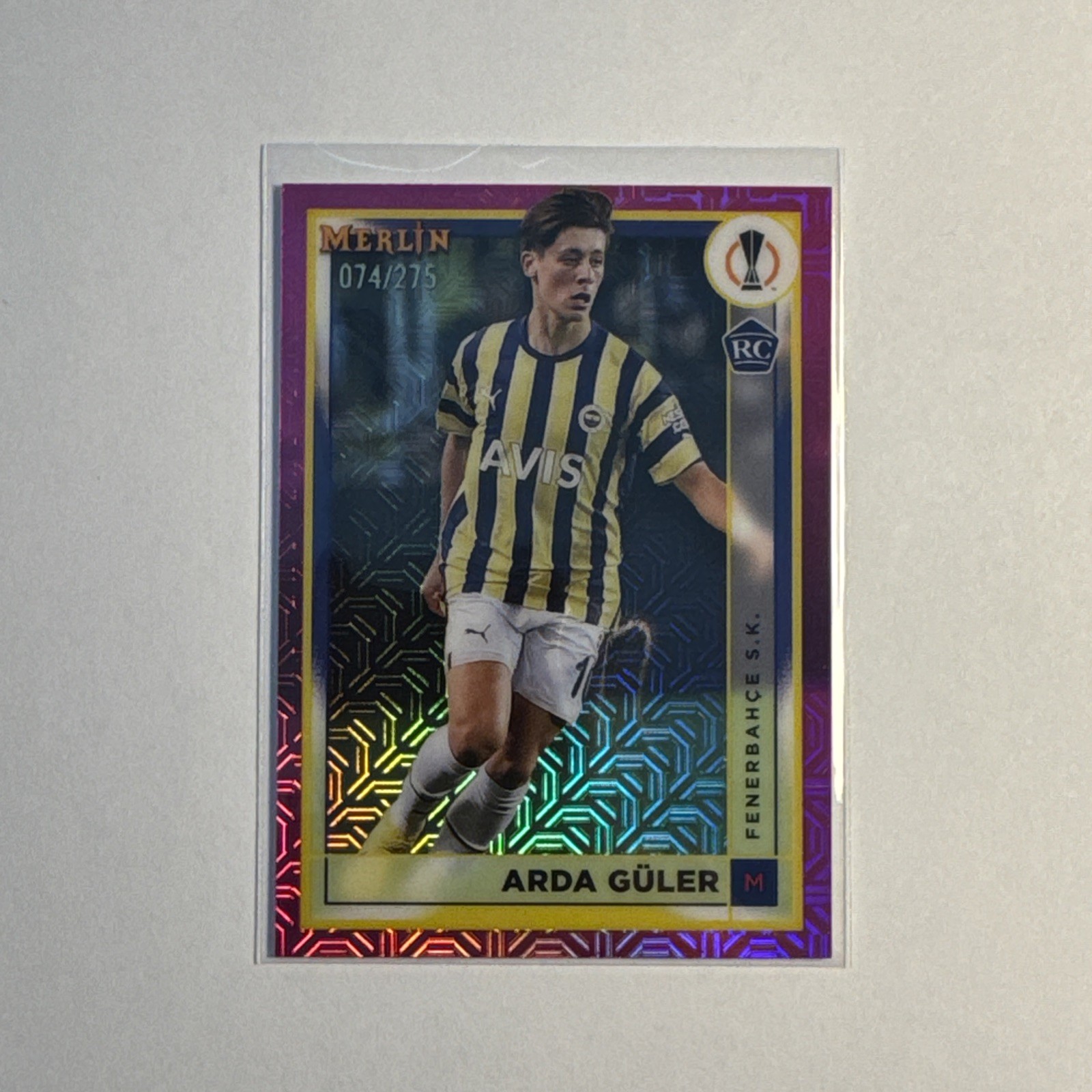 2022-23 Topps Merlin UEFA Arda Guler #43 RC Rookie Pink Mojo Refractor 74/275