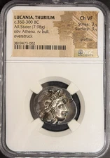 Lucania, Thurium (350-300 BC) Athena Bull AR Stater NGC Choice VF