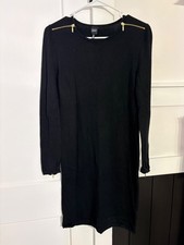 Black Label Saks Long Sleeve Knit Sweater Dress with Zippers - S - Black