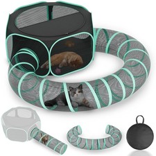Outdoor Cat Enclosure Catio Pop Up Tent with 2 Tunnel Portable 47x47x19" Pl...