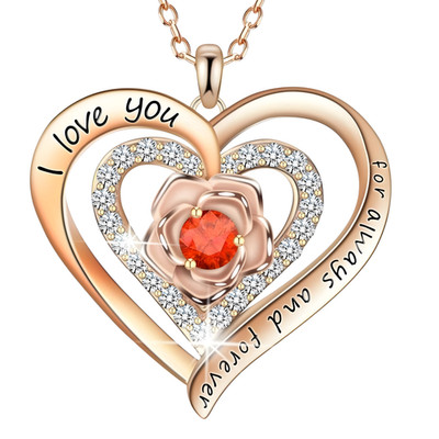 Rosegold Herz Anhänger Halskette Damen - Kupfer Metall I Love You Forever 1161