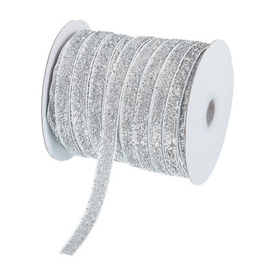 Samtband Glitzer Metallic 0,4x50 Yards für Bow Decor silber