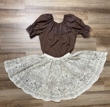 Vintage Square Dance Skirt Set Cottagecore Peasant Top  Boho Chic Floral Lace