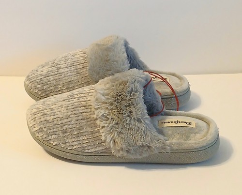 Dearfoams Women's Gray Chenille Faux Fur Slippers Size 5-6 - Picture 2 of 8