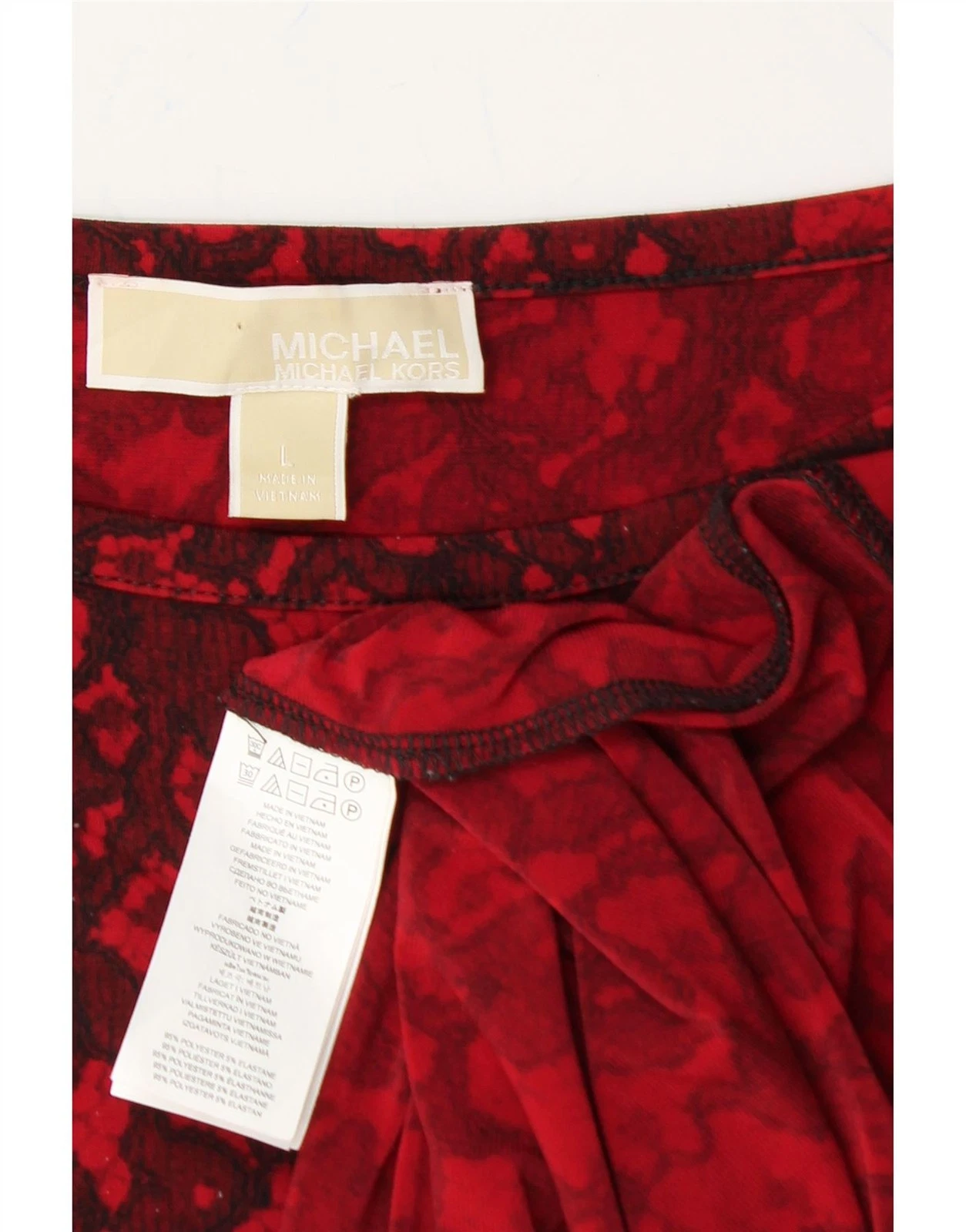 MICHAEL KORS abito tubino donna manica lunga UK 16 grande rosso floreale AY06