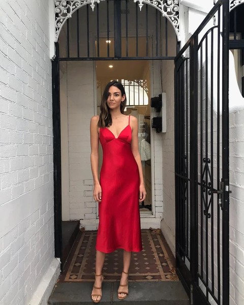 Shona Joy Adonis Red Slip Dress Size 14/ US10 Silk Midi