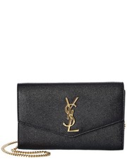 Saint Laurent Uptown Embossed Leather Wallet On Chain Women's Black