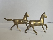 Set of 2 Vintage Patina Brass Horse Prancing Statue Figure 5 Inch MCM