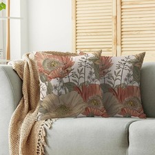 Vintage Floral Pillow Covers 18x18 Inch Set of 2, Brown Rust Colored Flowers ...