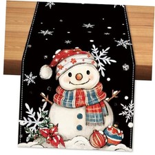 Table Runner Winter Snowflakes Burlap 13" x 90", Table Runner Christmas Snowman
