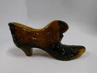 Fenton Amber Daisy and Button Cat Head Amber Glass Shoe Slipper