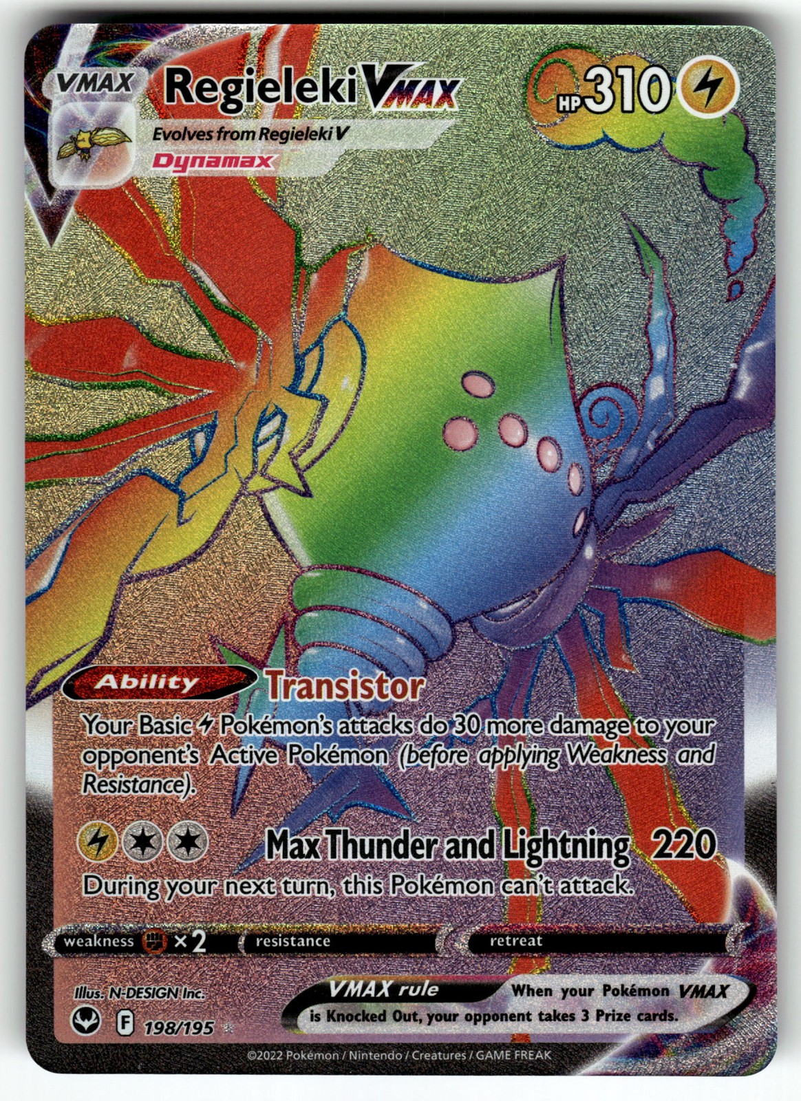 Regieleki VMAX (Secret) 198/195 SWSH12: Silver Tempest NM Pokemon Card TCG