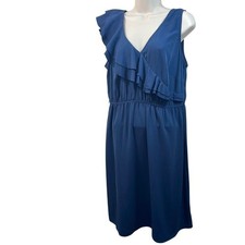 Ruffle‎ V Neck Sleeveless Dress, Blue Casual Party Cocktail