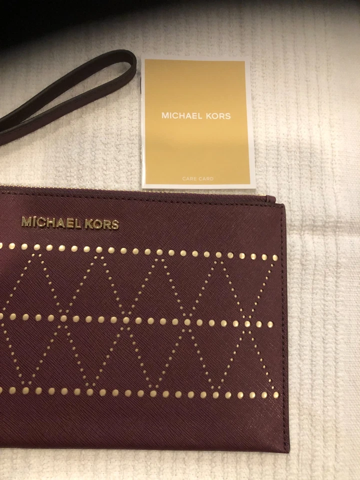 MICHAEL KORS JET SET БОЛЬШОЙ СЛИВЫ И ЗОЛОТА SAFFIANO КОЖАНЫЙ БРАСЛЕТ НОВЫЙ БЕЗ ЯРЛЫКОВ - Изображение 3 из 4