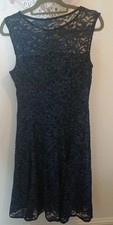 Roman Shimmer Lace Fit & flare dress Size 14 Navy Blue Sleeveless Evening party