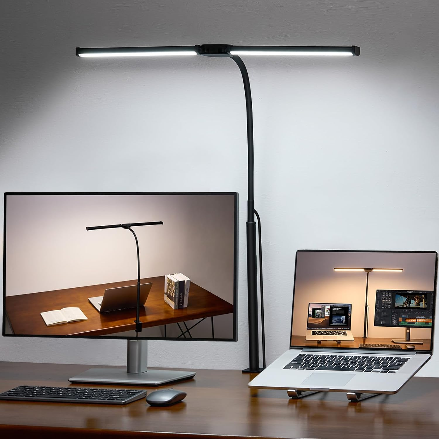 LED Desk Lamp for Home Office, Double Head Architect Light with Clamp, Computer