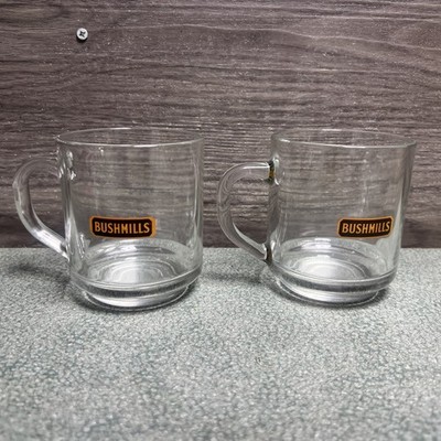 2 BUSHMILLS Irish Whiskey Glasses Mugs Cups Clear Vintage Coffee Arocroc