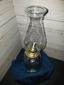 Vintage Lamplight Avon Diamond Cut Perfume Bottle Glass Oil Lamp 16” & 3 Wicks